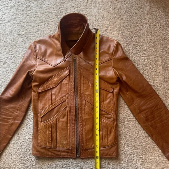 East West Musical Instruments Vintage 1970’s Tan leather Jacket Suede Interior L - Picture 11 of 13